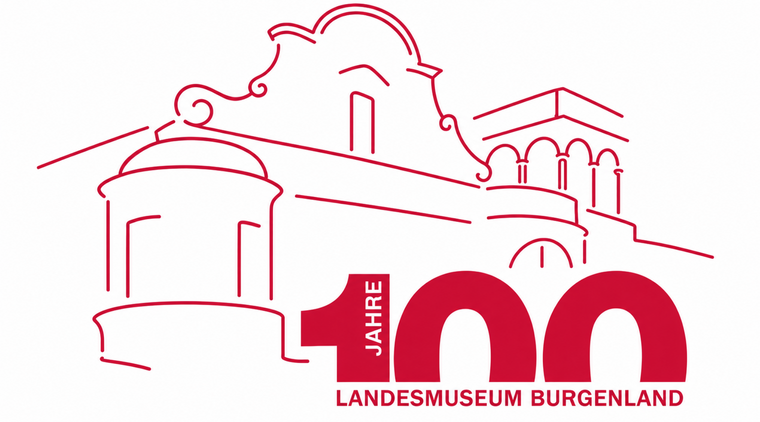 100 Jahre Landesmuseum Logo und Gebäudeumrisse