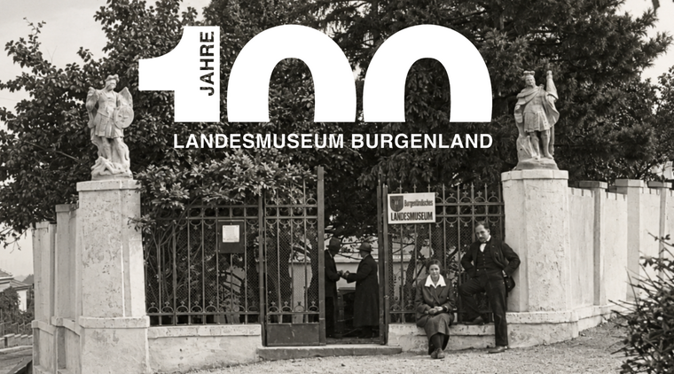 Slider s/w - Logo 100 Jahre Landesmuseum Burgenland - Leinner-Haus damals